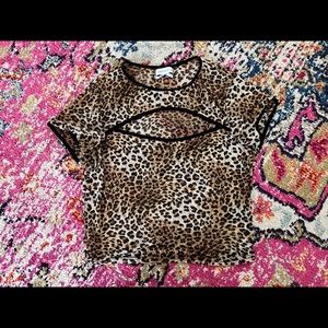 Urban outfitters cheetah print open breast mesh sheer top Coachella size large